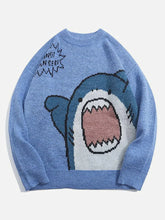 Pull tricoté à motif requin de dessin animé